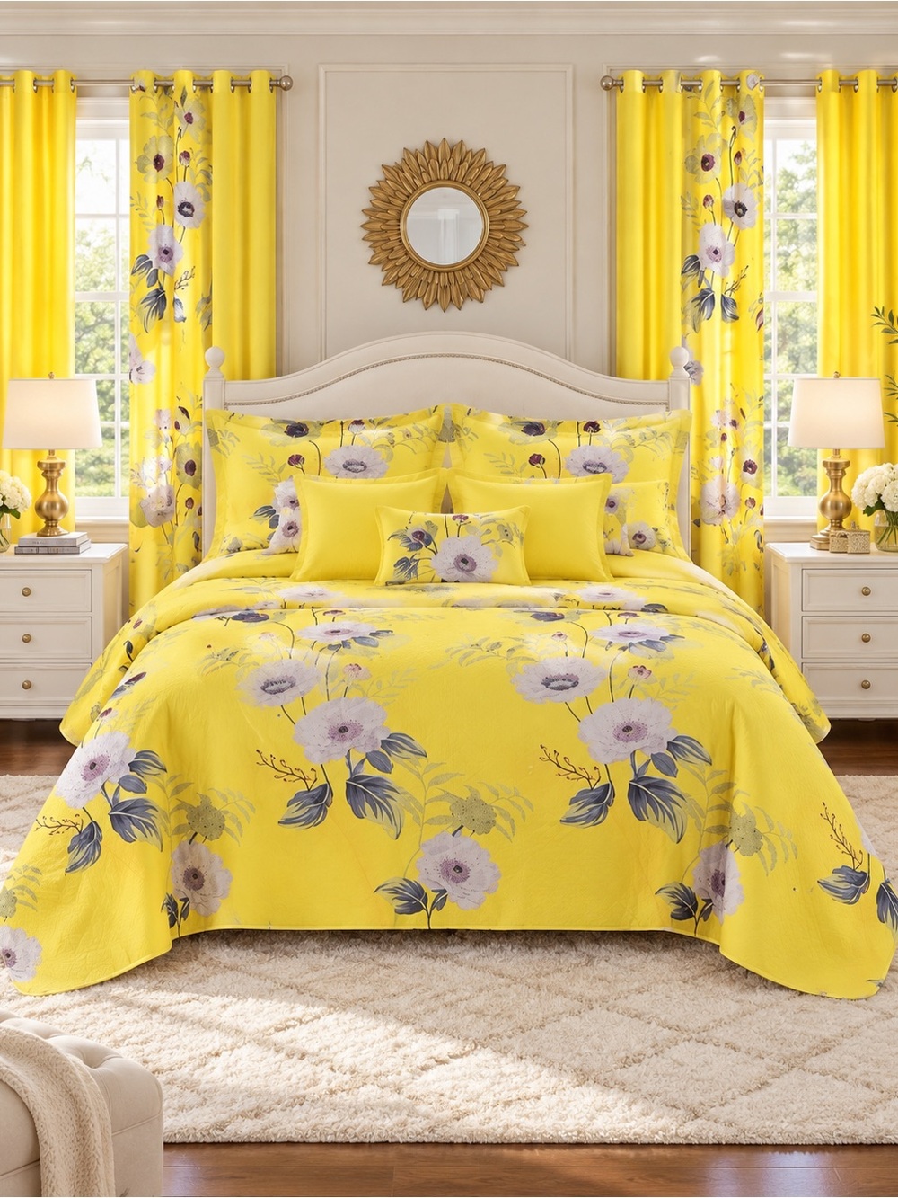 Yellow Floral Quilt Set - Bright Floral Bedding